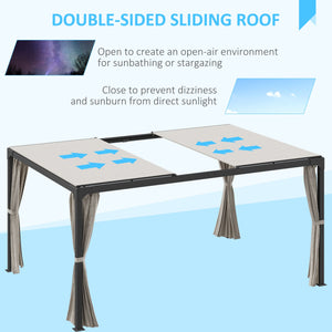 Pergola da Giardino 3x3m con Tende in Alluminio e Acciaio Beige