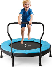 Trampolino Elastico per Bambini, Tappeto Elastico da Interno ed Esterno con Manubrio in Schiuma e Cuscino di Sicurezza, Ideale per Bambini 3-6 Anni, Portata 100 kg