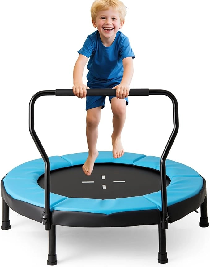 Trampolino Elastico per Bambini, Tappeto Elastico da Interno ed Esterno con Manubrio in Schiuma e Cuscino di Sicurezza, Ideale per Bambini 3-6 Anni, Portata 100 kg