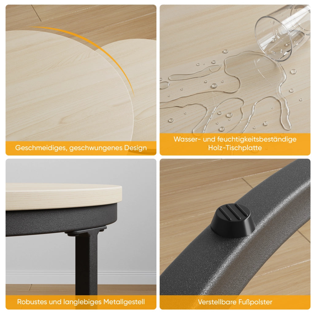 Set di 2 tavolini da salotto rotondi impilabili effetto rovere; struttura in metallo nero