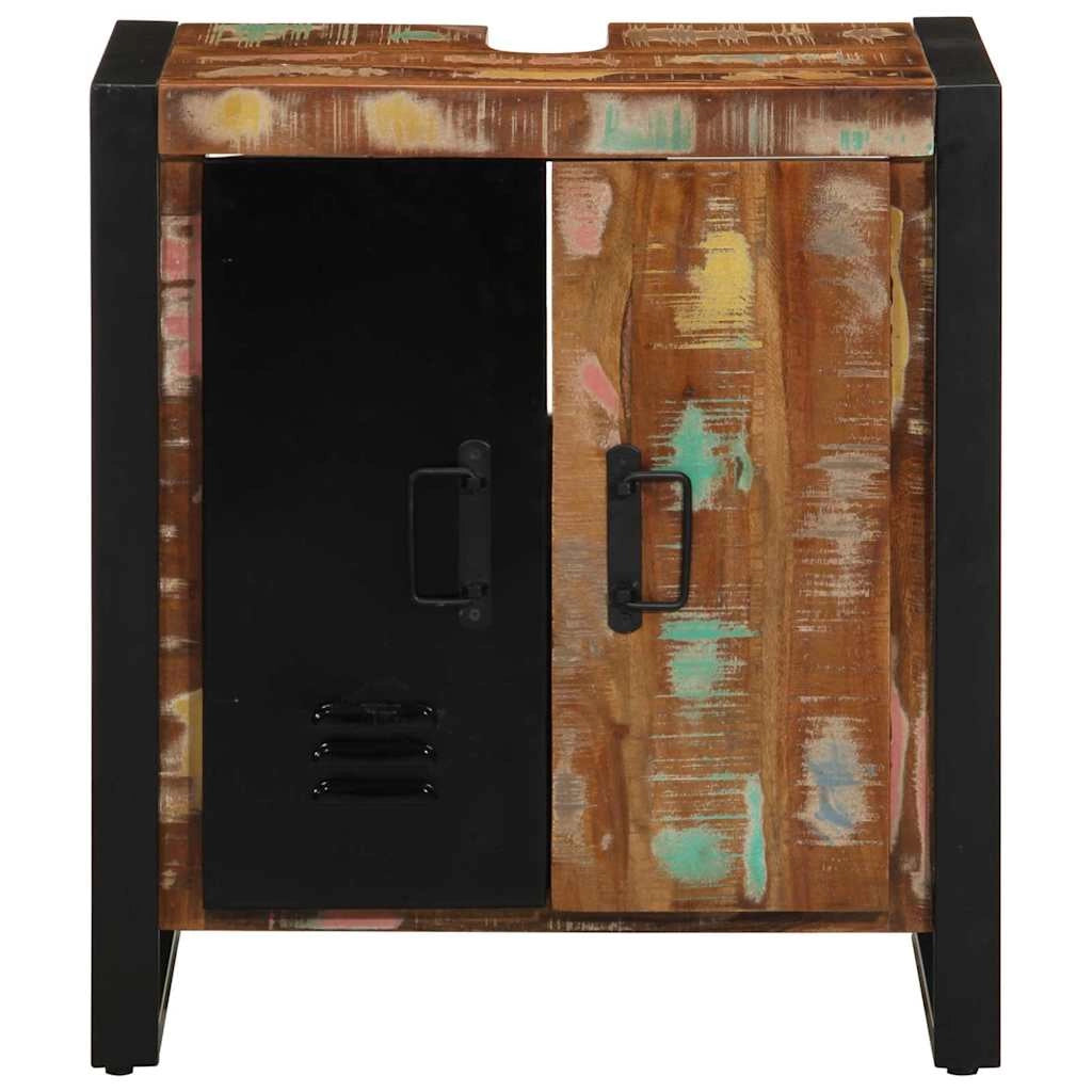 Mobiletto da bagno moderno rettangolare con pratico contenitore 55 x 35 x 60 cm in legno riciclato marrone 02_0057640