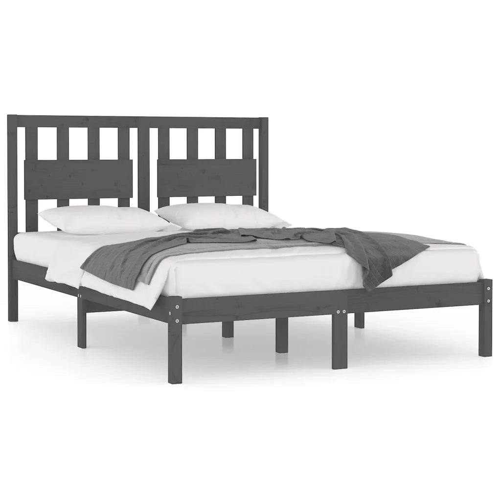 Giroletto-Struttura Letto Grigio in Legno Massello di Pino 200x200 cm 757756