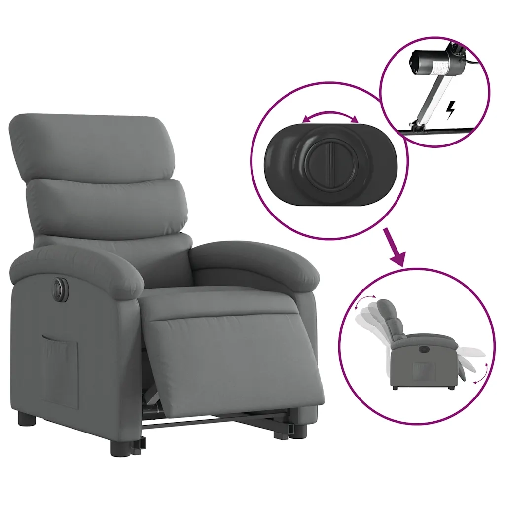 Poltrona Alzapersona Reclinabile Elettrica Grigio Scuro Tessuto 3204003