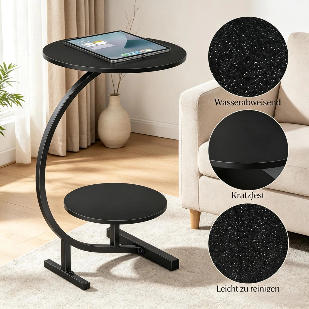 TAVOLINO Ø40+Ø30x66 cm Nero in MDF e Metallo