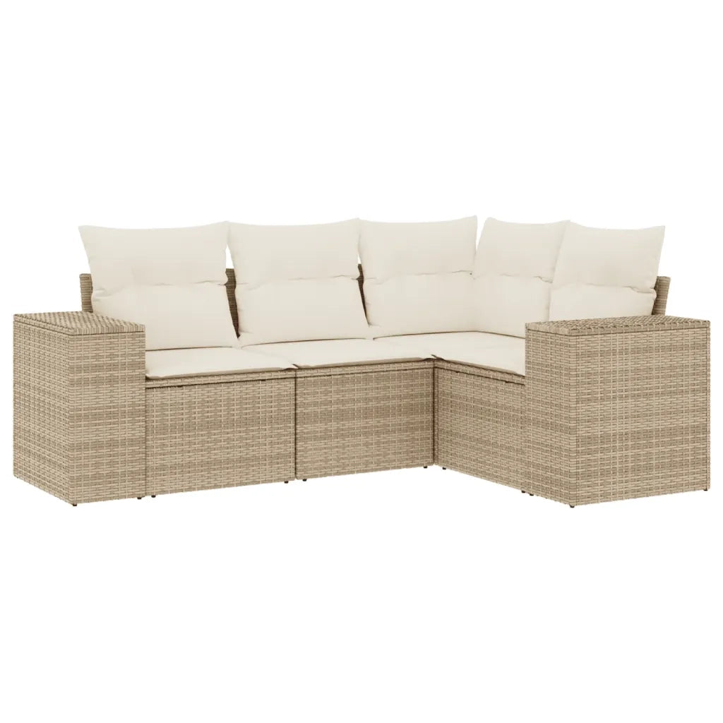 Set Divano da Giardino 4 pz con Cuscini Beige in Polyrattan 3254845