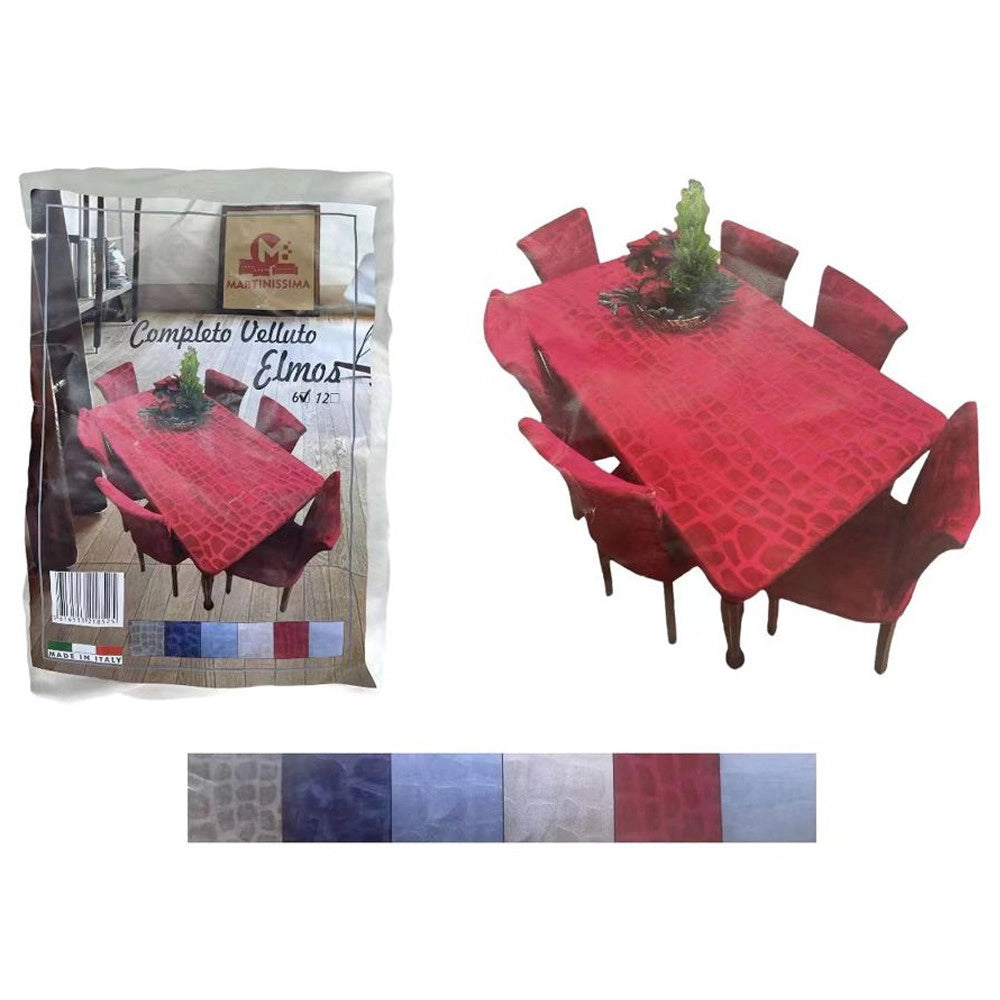 Trade Shop - Set Copritavolo E Coprisedia In Velluto Copertura Schienale Sedia E Tavolo X6 -