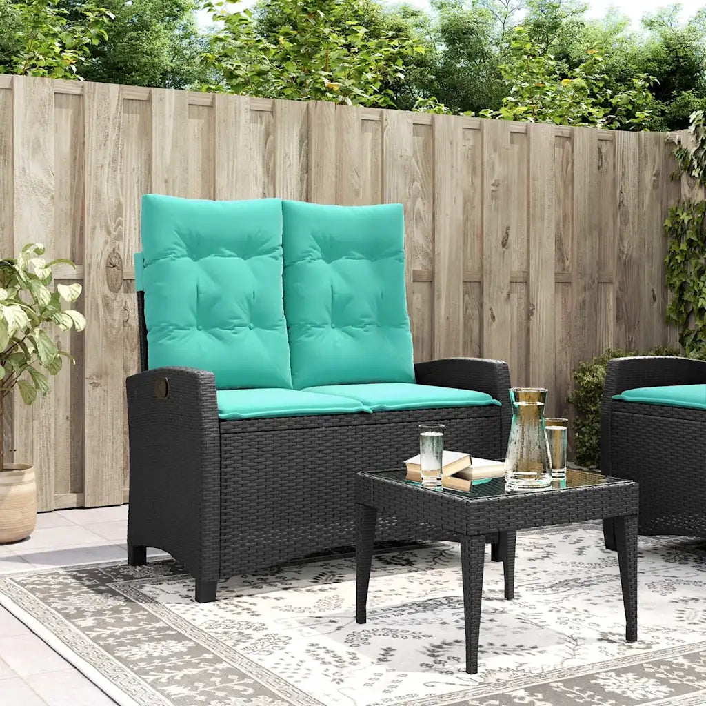 Panca Reclinabile da Giardino con Cuscini Nera in Polyrattan