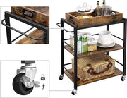 Carrello da cucina - Servizio con piatto - con piastra di servizio - con piastra di servizio in pelle marrone vintage