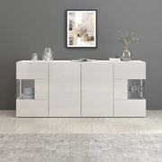 WHOUS Credenza Egypt a 4 ante con inserti in vetro espositivi bianco lucido 180x40x80 cm