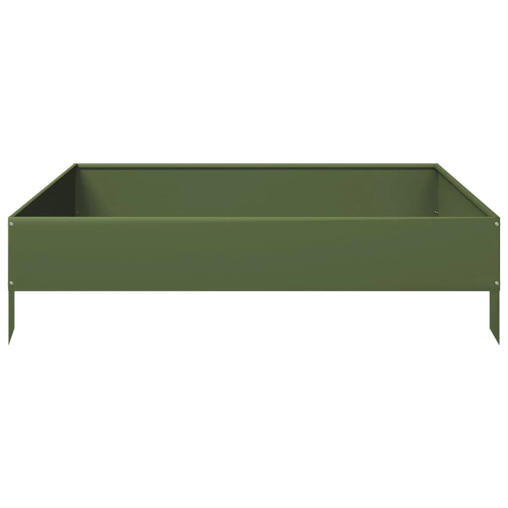 Aiuola rialzata/fioriera color oliva per fiori e piante adatta per terrazze e giardini 100 x 100 x 26 cm acciaio verde 02_0039852