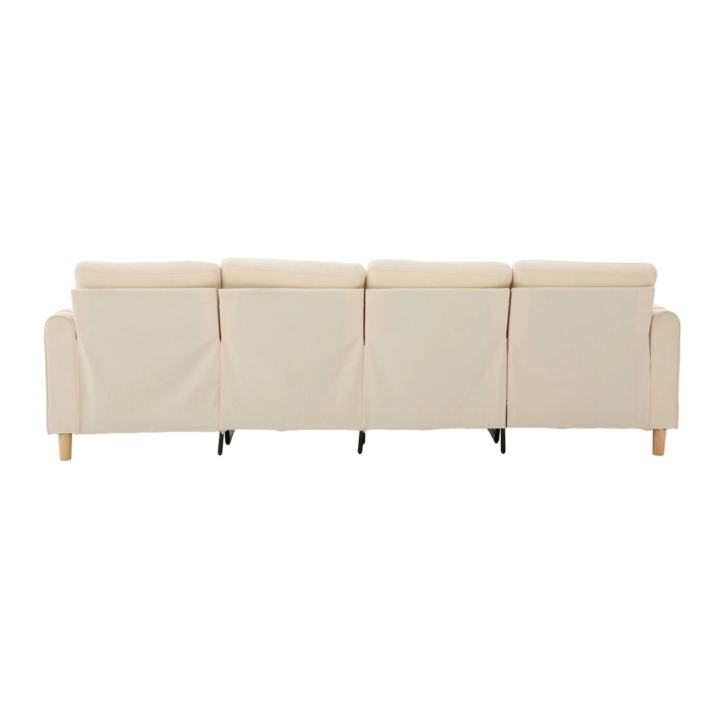 Divano modulare 4 posti con 2 pouf contenitore in chenille beige; 261 x 77 x 86 cm