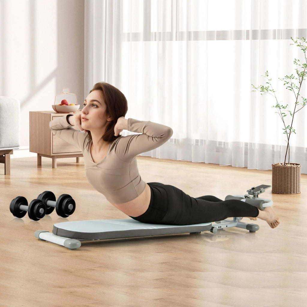 Panca multifunzionale per addominali con 3 angoli regolabili e lunghezza regolabile, Panca da allenamento portata 150kg Blu-Allenamento della forza