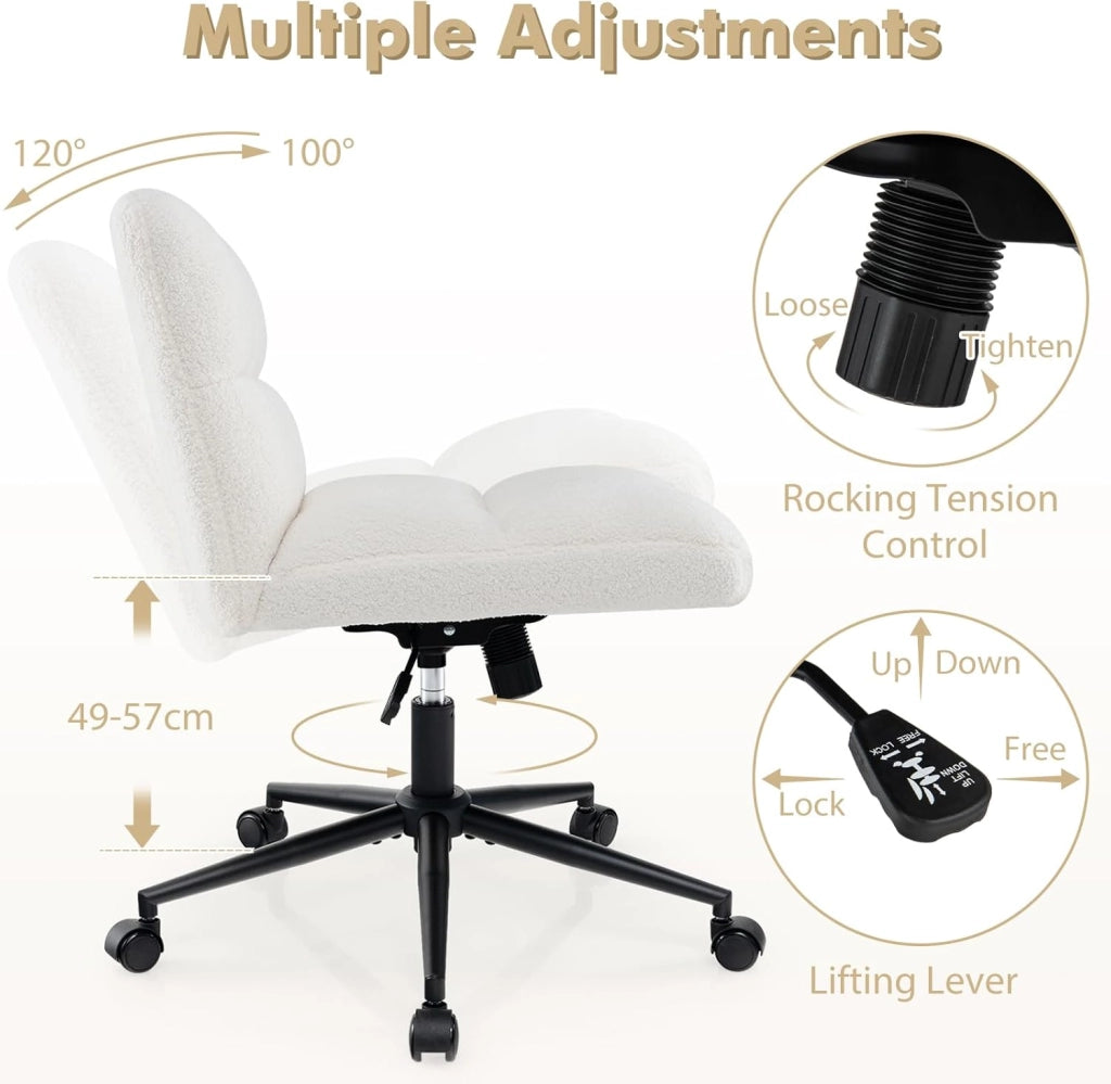 Sedia da ufficio con altezza regolabile, con 5 ruote, 73 x 69 x 79-87 cm, sedia girevole con gambe incrociate e seduta imbottita, sedia senza braccioli, per soggiorno, studio (beige)