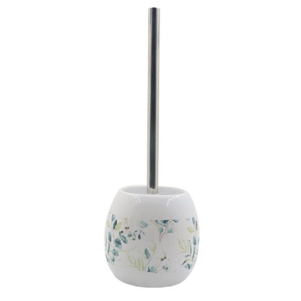 Trade Shop - Porta Scopino Bianco Decorato Fiori Foglie Portascopino Accessori Bagno 87052 -