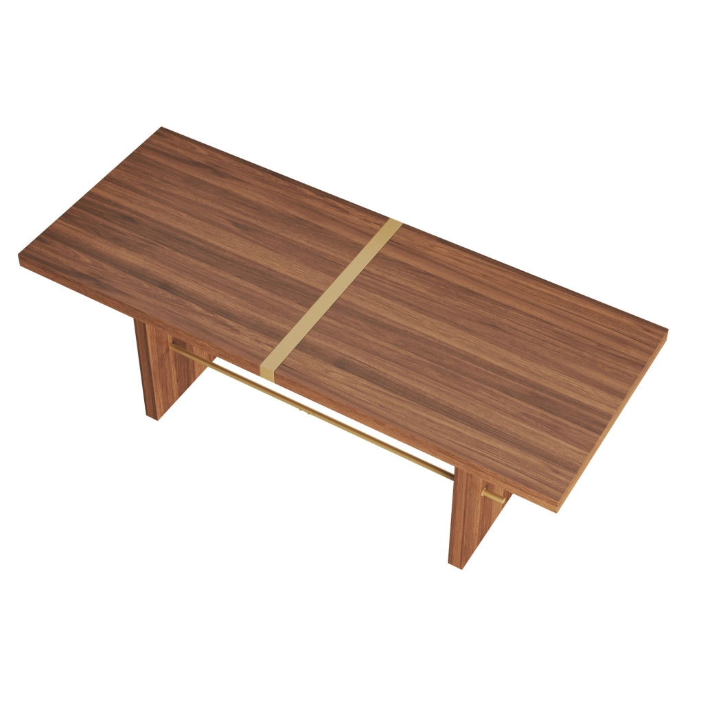 Tavolo da pranzo 180x75 cm per 6-8 persone; in MDF effetto noce con dettagli oro