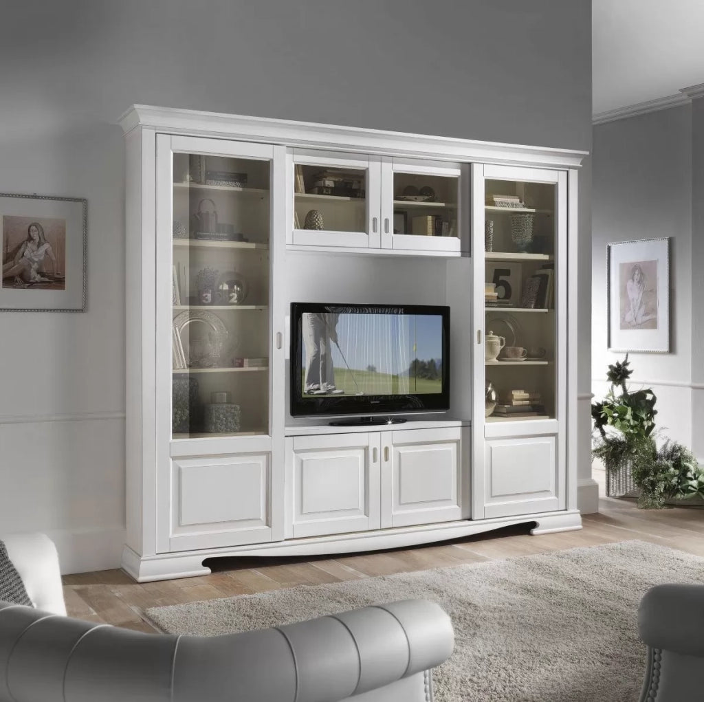 Libreria porta tv in legno scorrevoli bianco 281x42x240 - Mobili 2G