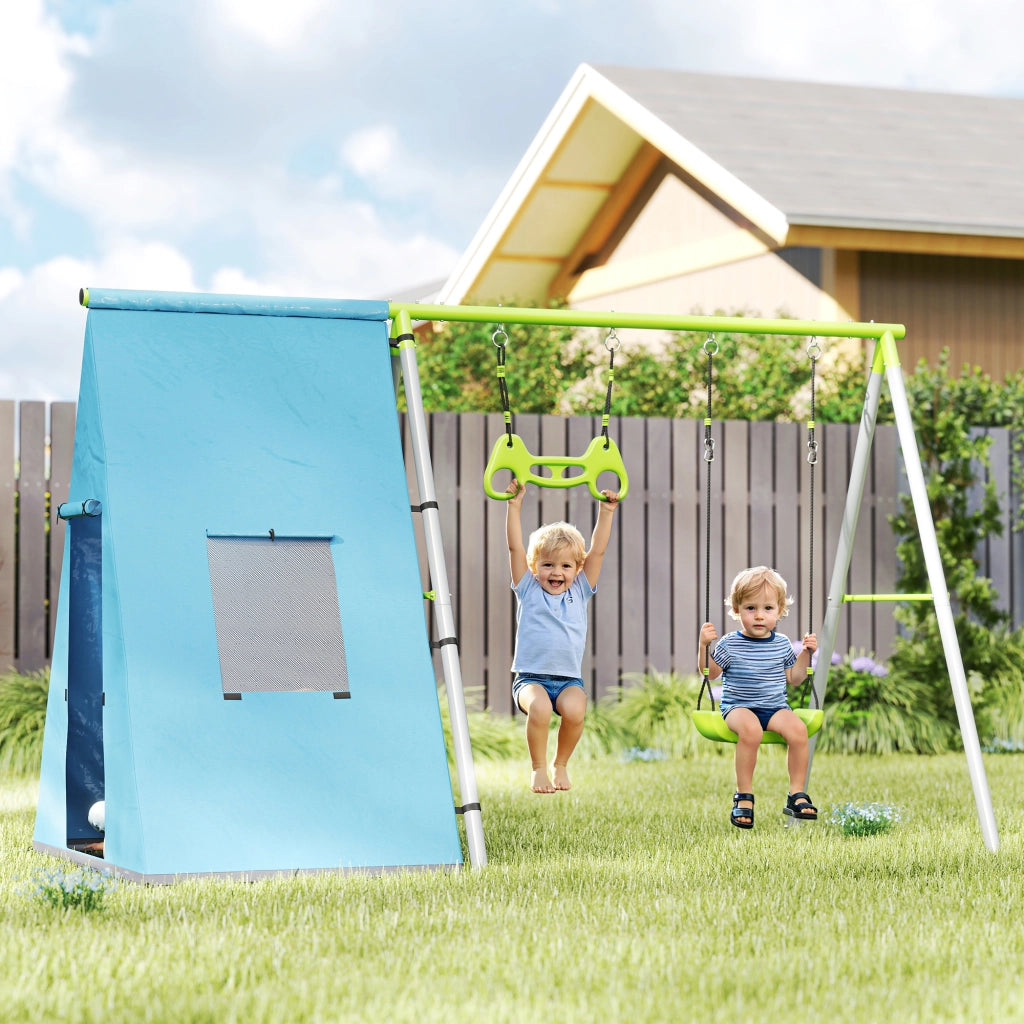 Set Schaukel 3 in 1 con Tenda e Anelli ¨C Zephmum ¨C Verde, Metallo e Plastica