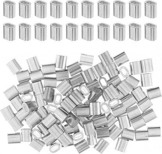 100 pezzi di Clip per Avvolgimento a Sfida con Avvolgimento a Sfida in Alluminio per Cavo e Corda - 2 mm di diametro