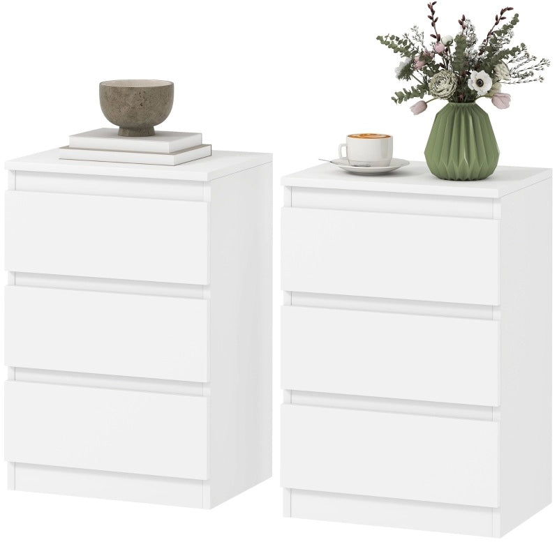 COMODINO Set da 2 pezzi con 3 cassetti 40x30x59,5 cm Bianco MDF