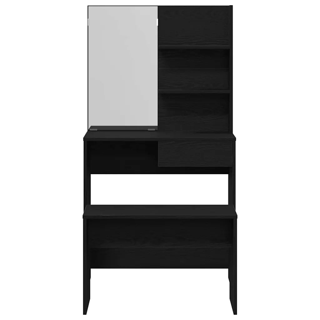 Set Tavolo da Trucco 2 pcs Rovere Nero Legno multistrato 3333071