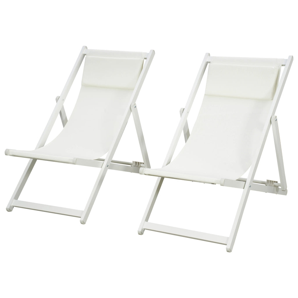 Set 2 Tumbonas Plegables ¨C Zephmum ¨C Aluminio, Respaldo Regulable, Blanco, 60x100x85 cm