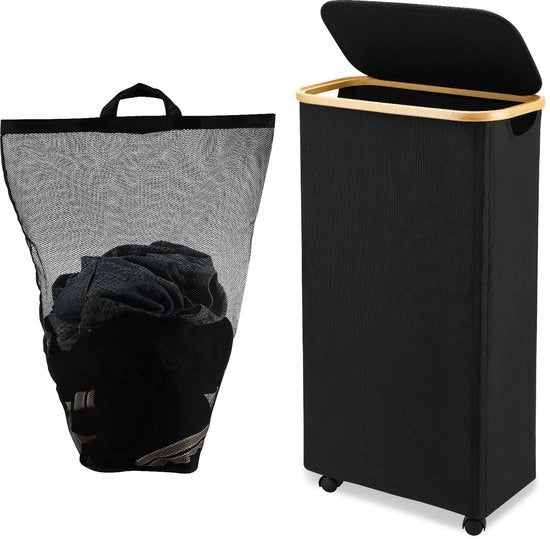 Wastino con coperchio, 65L, con tasca interna rimovibile e lavabile, stoffa Oxford, impermeabile, lavastoviglie pieghevole con ruote per bagno, camera da letto