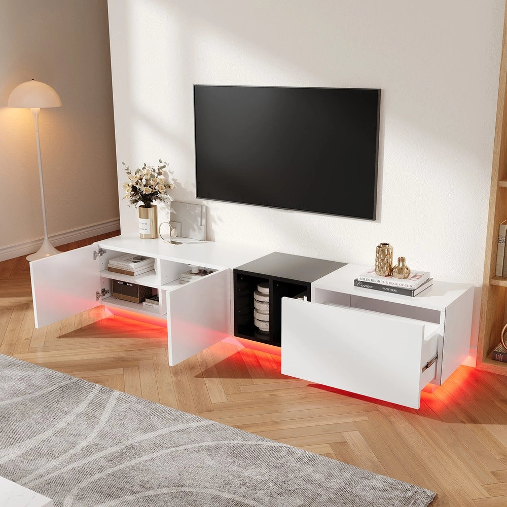 Mobile TV con Cassetti e Ripiani Aperti ¨C Xylo ¨C Nero e Bianco, Design Moderno
