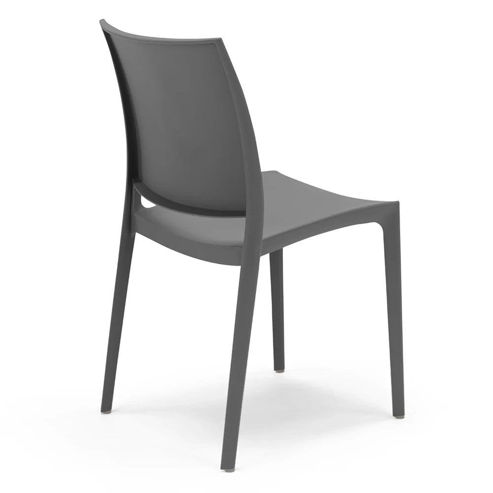 Sedia in polipropilene MOON impilabile resistente ai raggi UV design moderno per sala da pranzo, cucina, sala d’attesa, bar, ristoranti o da esterno, colore Grigio Metal
