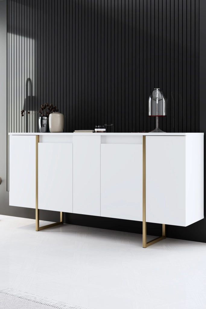 Set di mobili da salotto in legno "Luxe" - 160 x 35 x 80 cm - Bianco