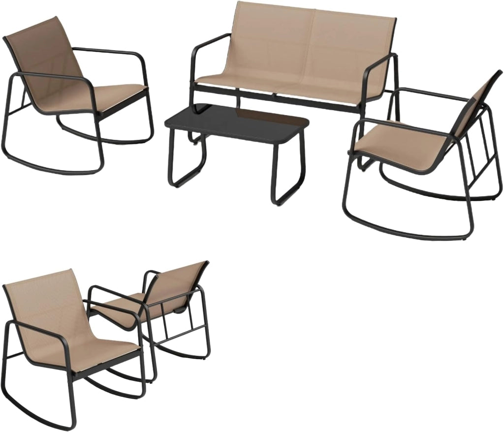 Set da Bistrò in Tessuto Textilene, Set da Giardino in 4 Pezzi, Tavolo Portato 50 kg, 2 Sedie a Dondolo Portate 150 kg, e Divanetto Portato 300 kg, Set Tavolo e Sedie da Esterno (Blu)