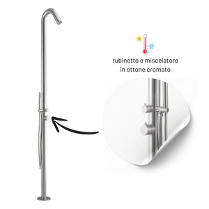 Colonna doccia da esterno leccio a pavimento inox spazzolato acqua calda fredda *** finitura- spazzolato, confezione 1