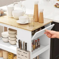 Carrello Isola da Cucina con Ripiani Regolabili, Portacoltelli e Piano in Legno, 86.5x47x88 cm, Bianco