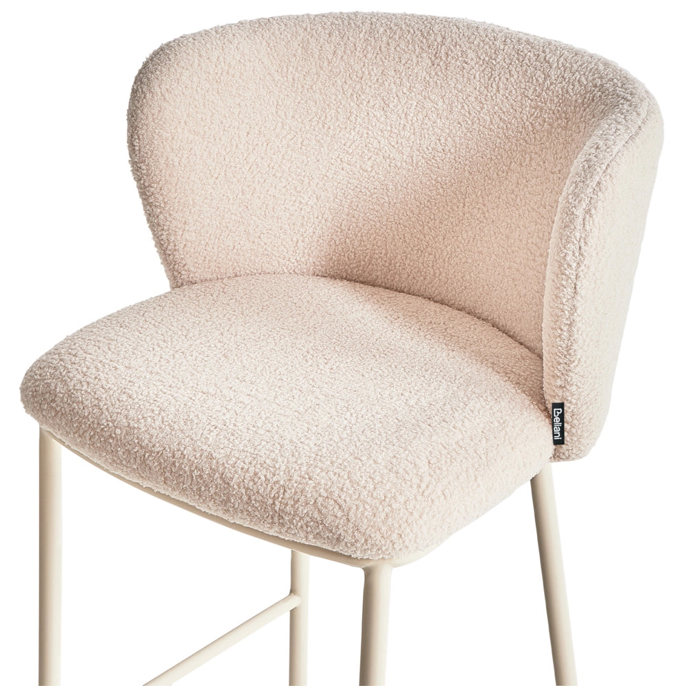 Set di 2 sedie da bar moderne in bouclé beige chiaro Schienale curvo Gambe nere Sala da pranzo moderna Cucina