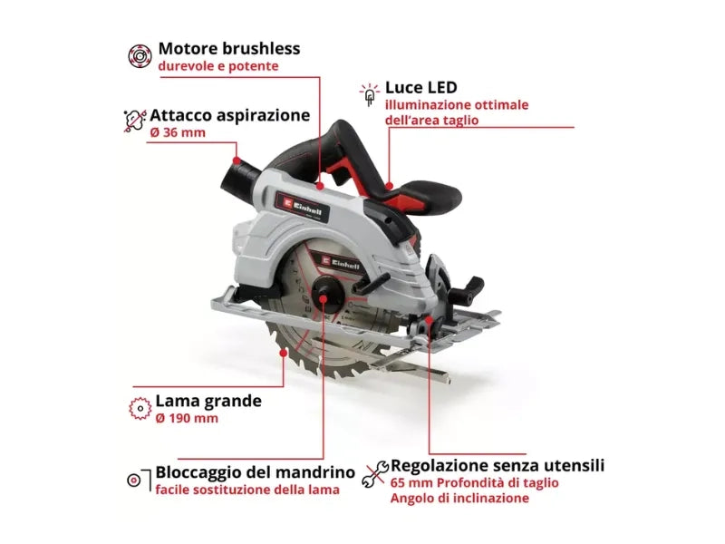 Sega circolare manuale a batteria Einhell TP-CS 18/190 Li BL-Solo senza spazzole