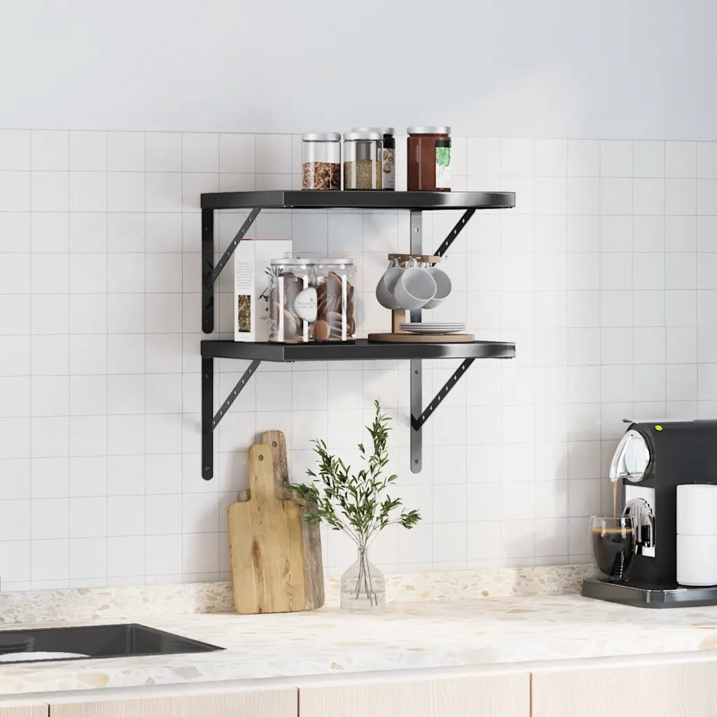 2 pz Mensole a Muro | Scaffale Parete | Ripiano a parete 50x40 cm Nero in Acciaio Inossidabile