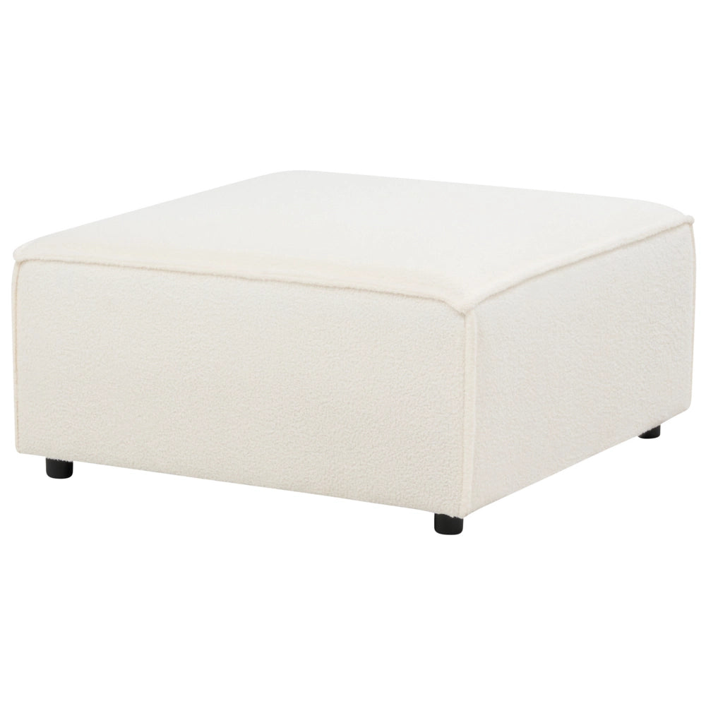 Divano moderno a 2 posti con ottomana Gambe nere Rivestimento in tessuto bouclè bianco Soggiorno moderno