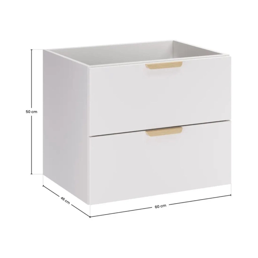 Set da bagno OSTER 60cm: mobile basso con cassetti + piano per lavabo + lavabo da appoggio bianco marmorizzato