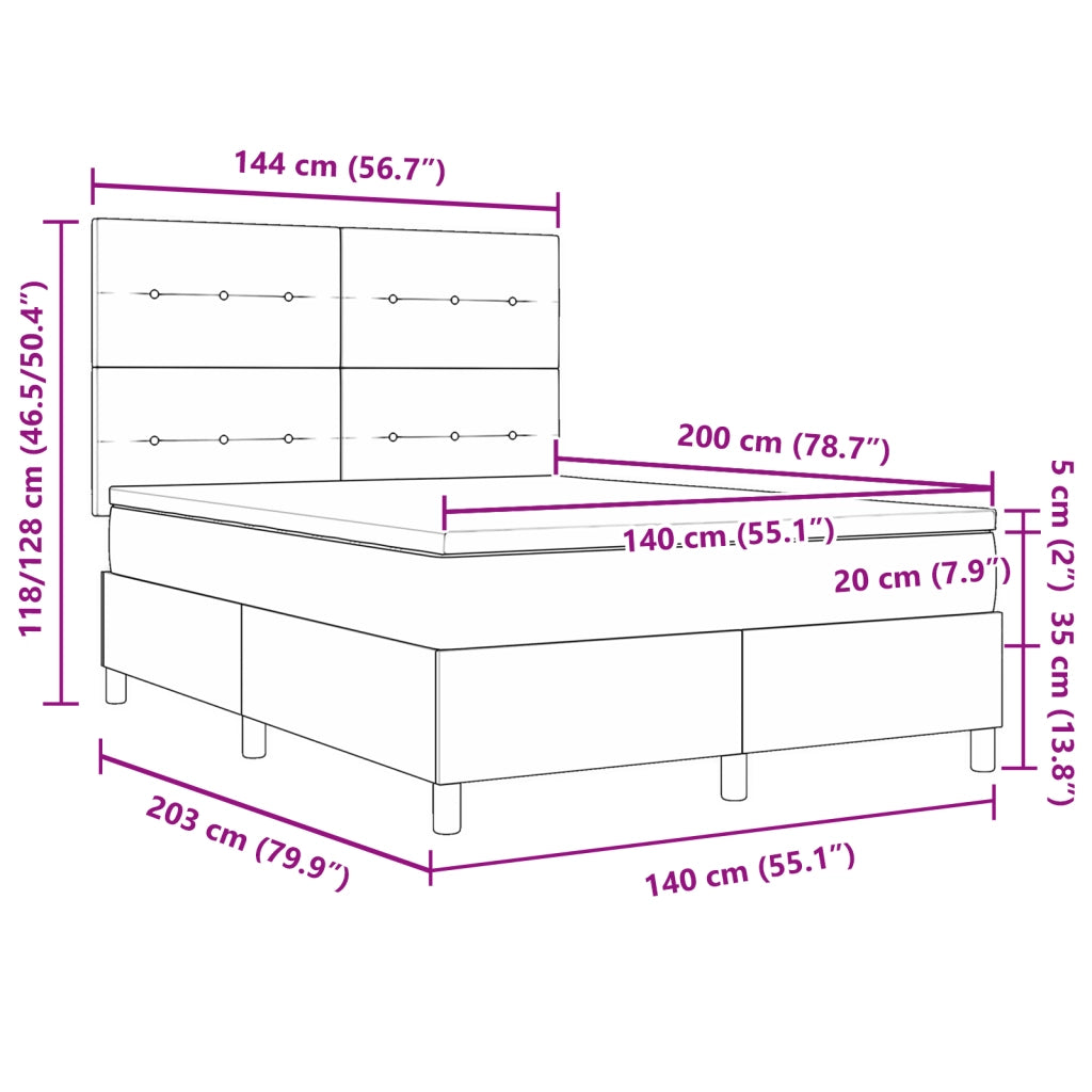 Letto Box Spring con Materasso Grigio Chiaro 140x200 cm Velluto