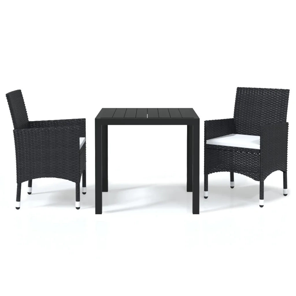 Set da Pranzo per Giardino 3 pz | Set Salotto da Giardino con Cuscini Polyrattan Nero