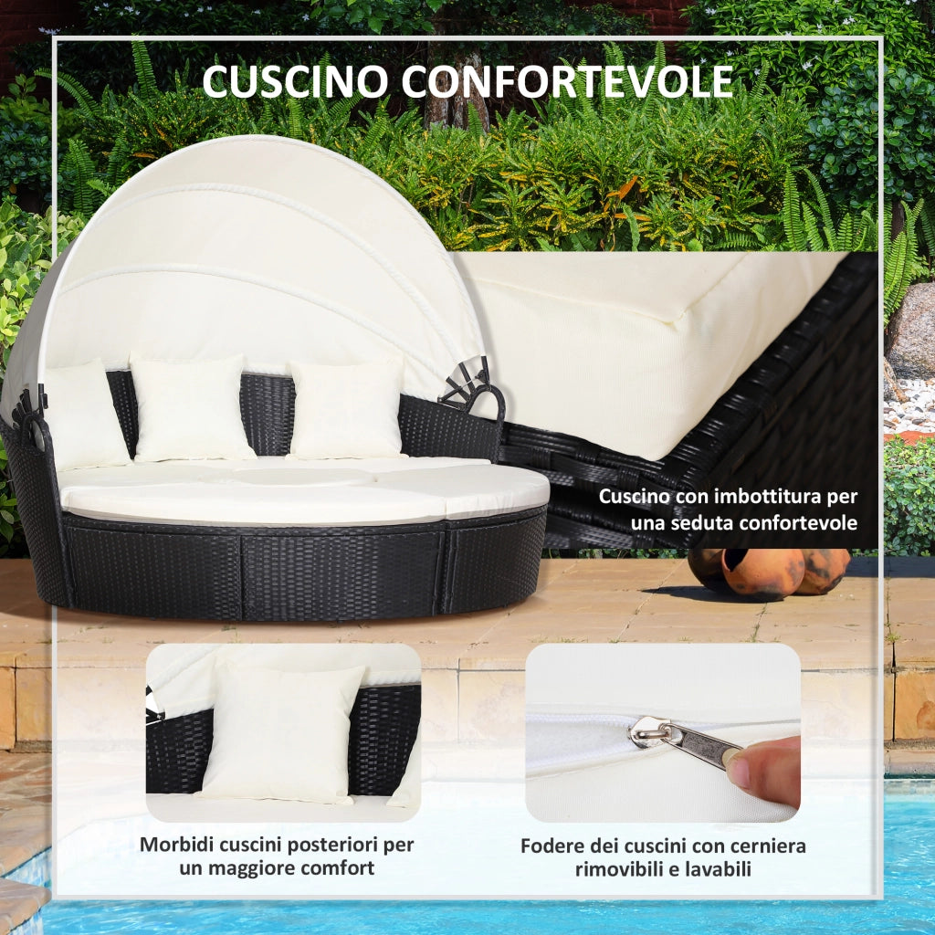 Set 4 Pz Divano Circolare da Giardino ¨C zephmum ¨C Rattan Nero, Cuscini Beige 180x175x147cm