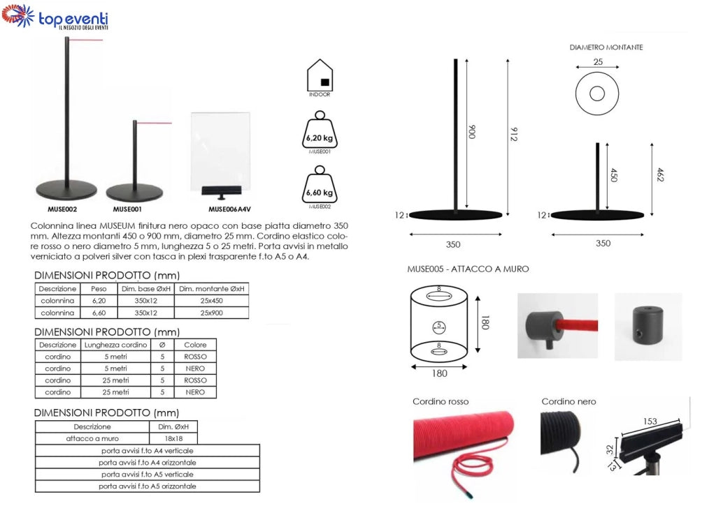 Cordino per Colonnina museo 25 mt - Nero