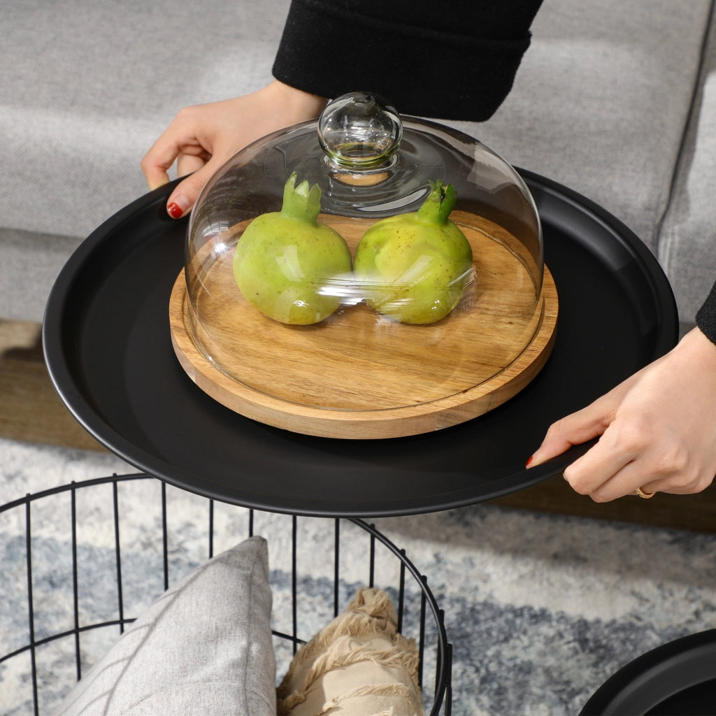 Tavolo da pranzo - set 2 tavolini - stile scandinavo - con vano - acciaio nero - per soggiorno moderno