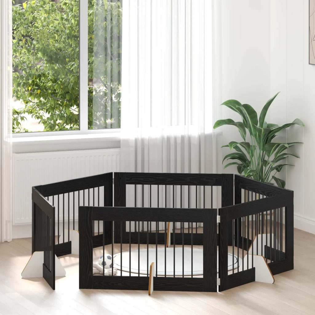 Cancello per cani con supporti 6 pz Rovere Nero 100 x 60 cm CFW8504907