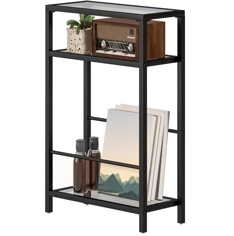 Tavolino laterale 40x18x62 cm a 3 ripiani in vetro nero
