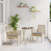 Set Bistro da Giardino a 3 Pezzi con Cuscini Beige in Polyrattan
