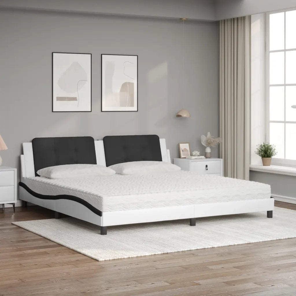 Letto con Materasso Zadar Bianco e Nero 200x200cm in Similpelle 3208893