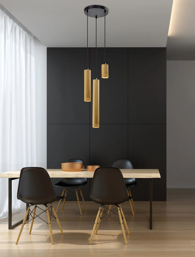 Lampadario Candellux TUBO 3xGU10 metallo nero/legno