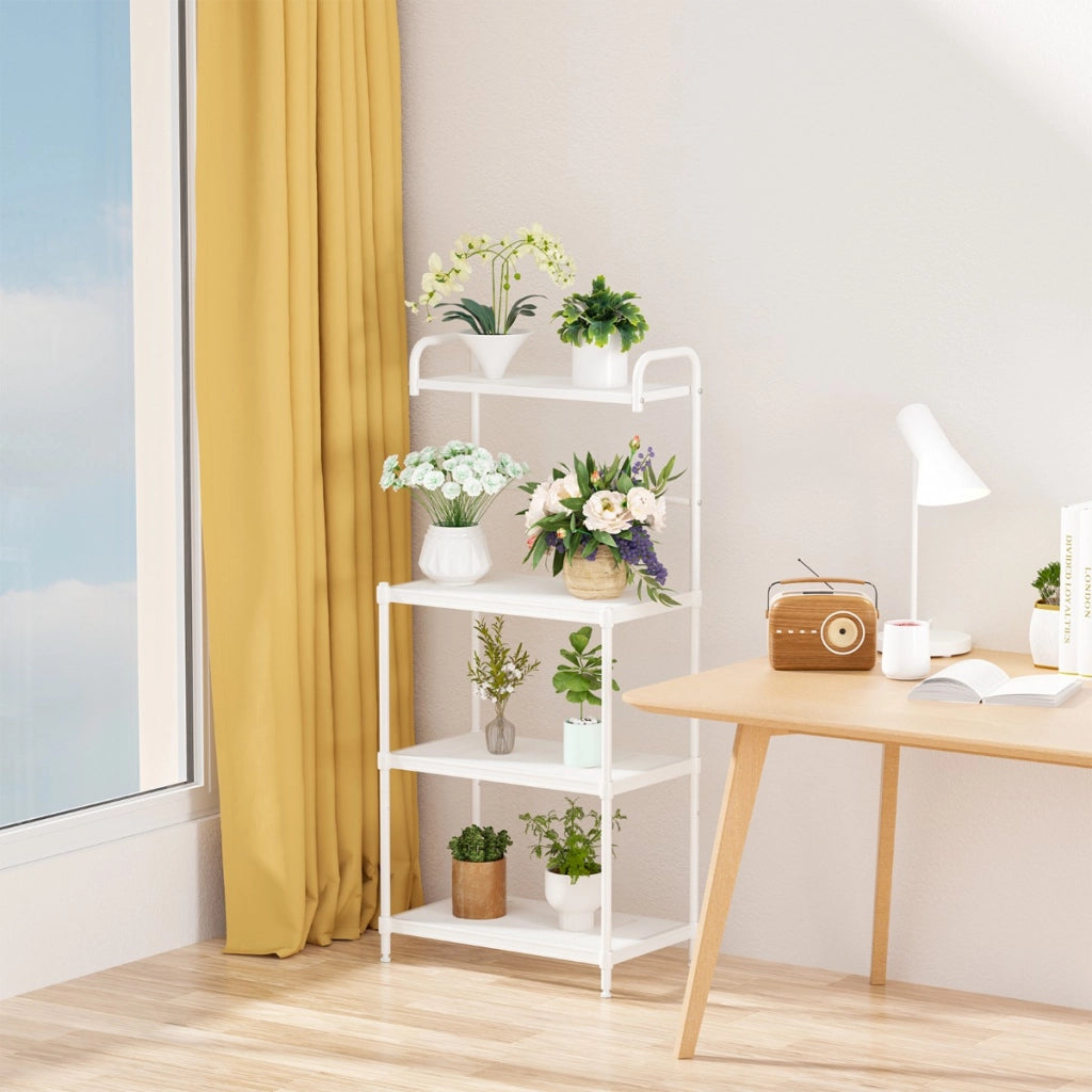 Carrello da cucina per microonde con 4 livelli struttura in metallo mensole a rete-Carrello multiuso Bianco