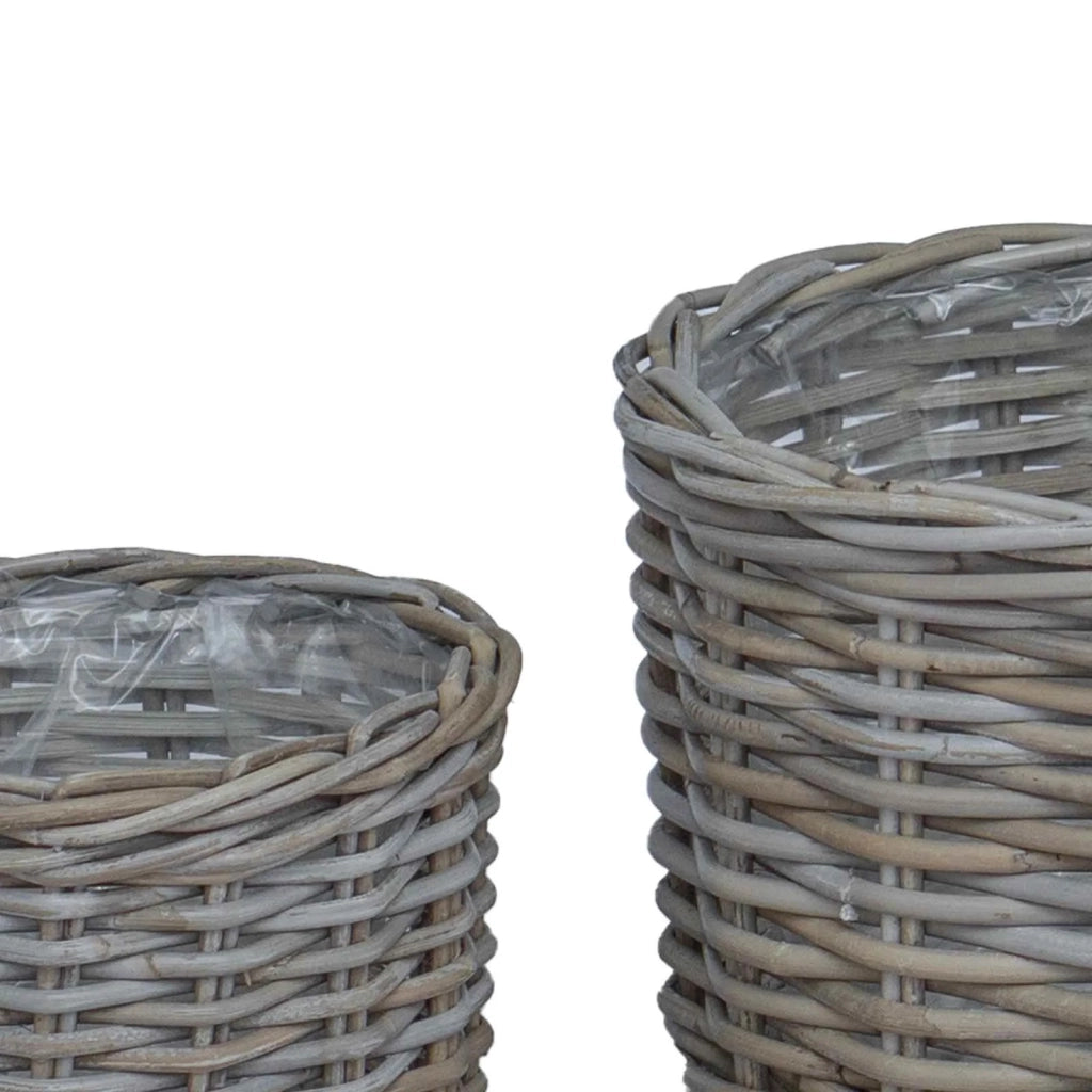 Cestino per Piante con archiviazione 2 pcs Grigio Rattan Kubu
