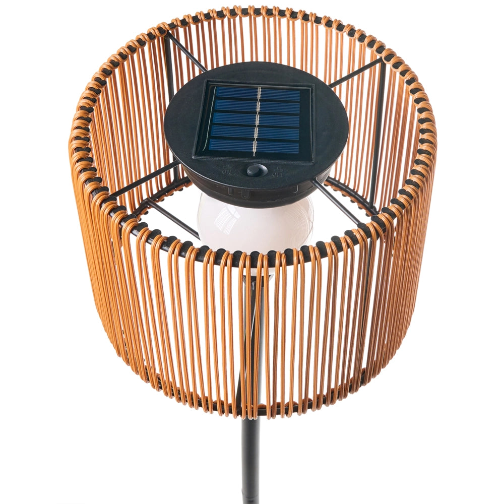 Lampada da terra a energia solare Marrone Materiale sintetico Base in ferro LED Giardino Patio A basso consumo energetico